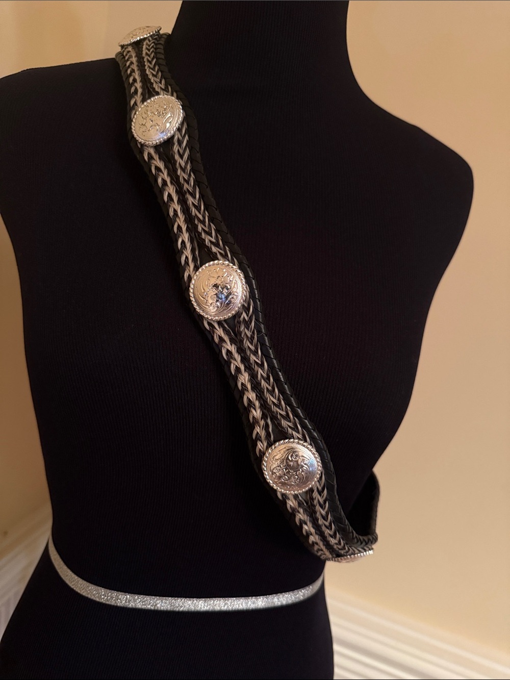 Tony Lama Black Leather Belt with Silver Western Buckle Sz 42 - Picture 4 of 12